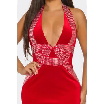 Robe Maxi en Forme de V Ornée de Strass