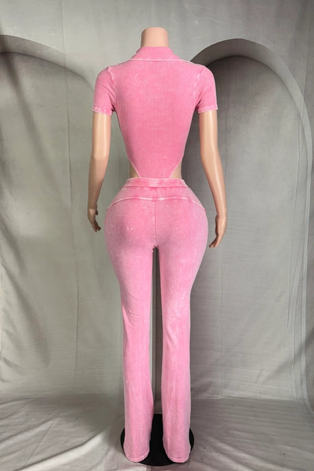 ENSEMBLE BODY ET PANTALON À COL EN V PROFOND LAVAGE MINÉRAL