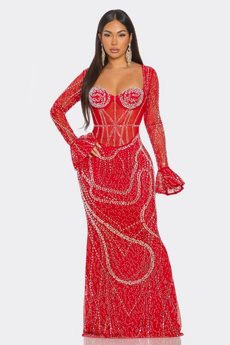 Robe Maxi Silhouette Ajustée avec Strass