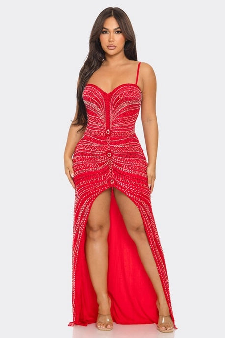 Robe Maxi Découpée avec Strass