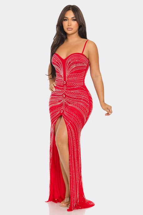 Robe Maxi Découpée avec Strass