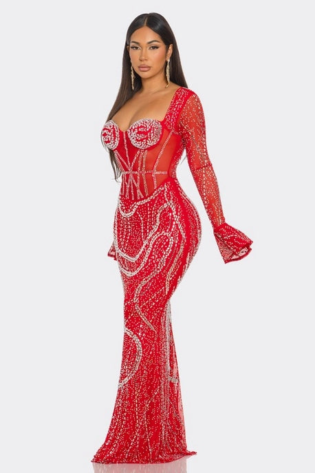 Robe Maxi Silhouette Ajustée avec Strass