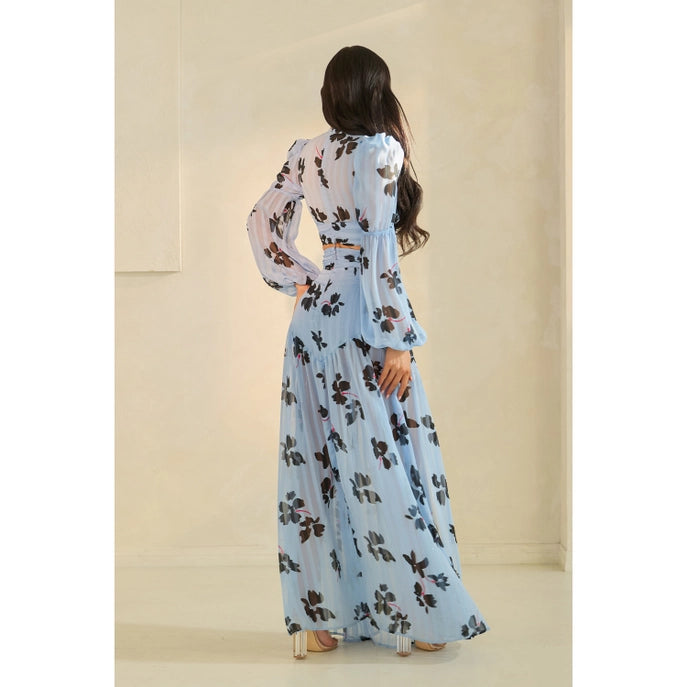ENSEMBLE JUPE FENDUE À IMPRIMÉ FLORAL ET DÉCOLLETÉ PLONGEANT