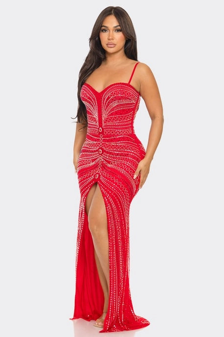 Robe Maxi Découpée avec Strass