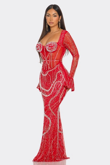 Robe Maxi Silhouette Ajustée avec Strass