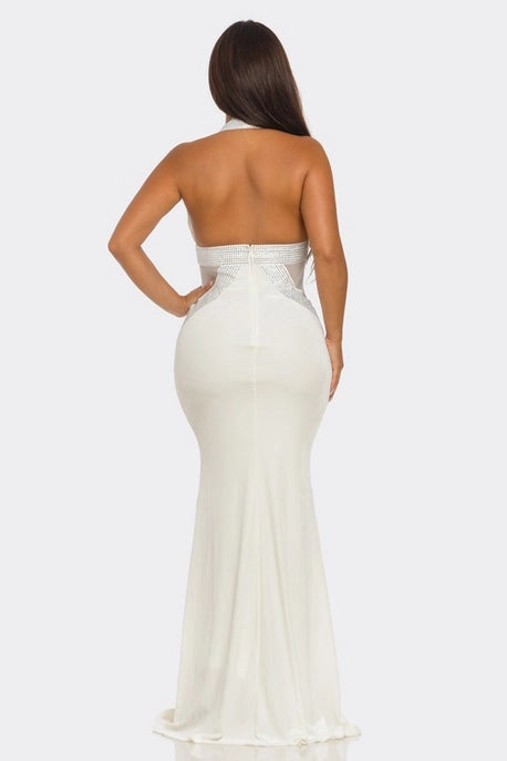 Robe Maxi en Forme de V Ornée de Strass