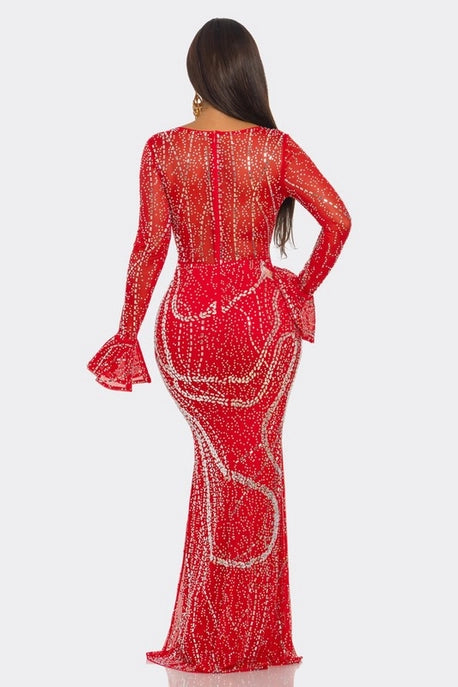 Robe Maxi Silhouette Ajustée avec Strass